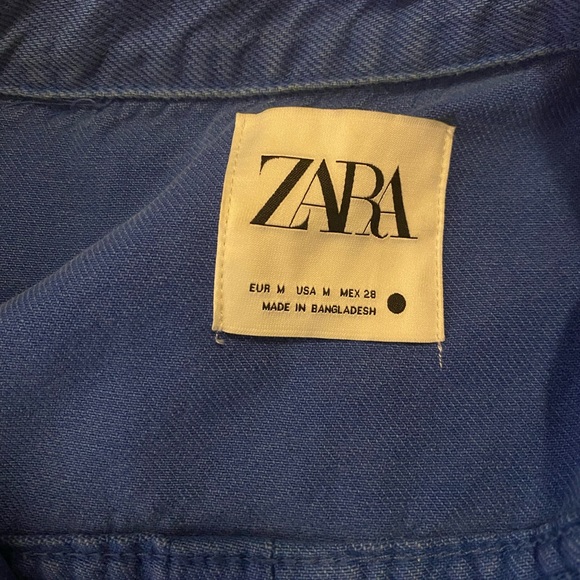 Zara Denim Cropped Overshirt in Blue - Picture 3 of 6